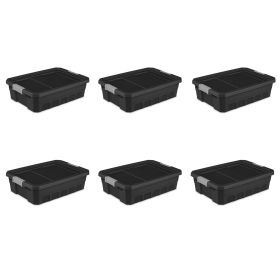 10 Gallon Stacker Tote, Durable Plastic Bin with Latch Lid, Black, 6 Pack