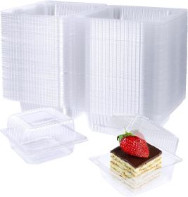 100 Pack Clear Plastic Square Hinged Food Container,Disposable Plastic To Go Containers with Clear Lids