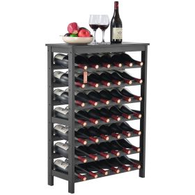 VEVOR 42 Bottle Modular Wine Rack, 7-Tier Solid Bamboo Wood Storage Racks with Table Top, Floor Freestanding Wines Holder Display Shelf