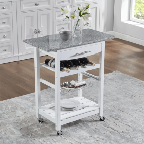 Mobile Rolling Kitchen Island Trolley Serving Cart with Underneath Drawer & Slide-Out Wire Storage Basket