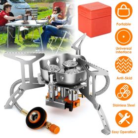 4000W Portable Camping Stove Foldable Powerful Gas Stove Backpacking Burner Collapsible Piezo Ignition with Carrying Case for Outdoor Hiking Cook