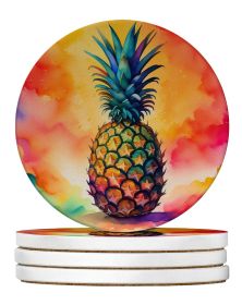 Colorful Pineapple Large Sandstone Coasters Pack of 4 Absorbent Round Coasters Decor Gifts for Men or Women, 4 in, Multicolor