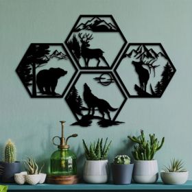 CIFbuy Hexagon Aluminum Forest Animal Wall Art Set Outdoor Home Decor Holiday Gift Various Sizes (TikTok, Temu Pick-up Service) (Option: defaulttitle)