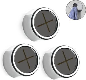 3 Pieces Kitchen Towel Hooks Round Adhesive Dish Towel Hook Premium Chrome Finish & Easy Installation Wall Mount Hand Towel Hook Ideal as Bathroo (Color: chorme)